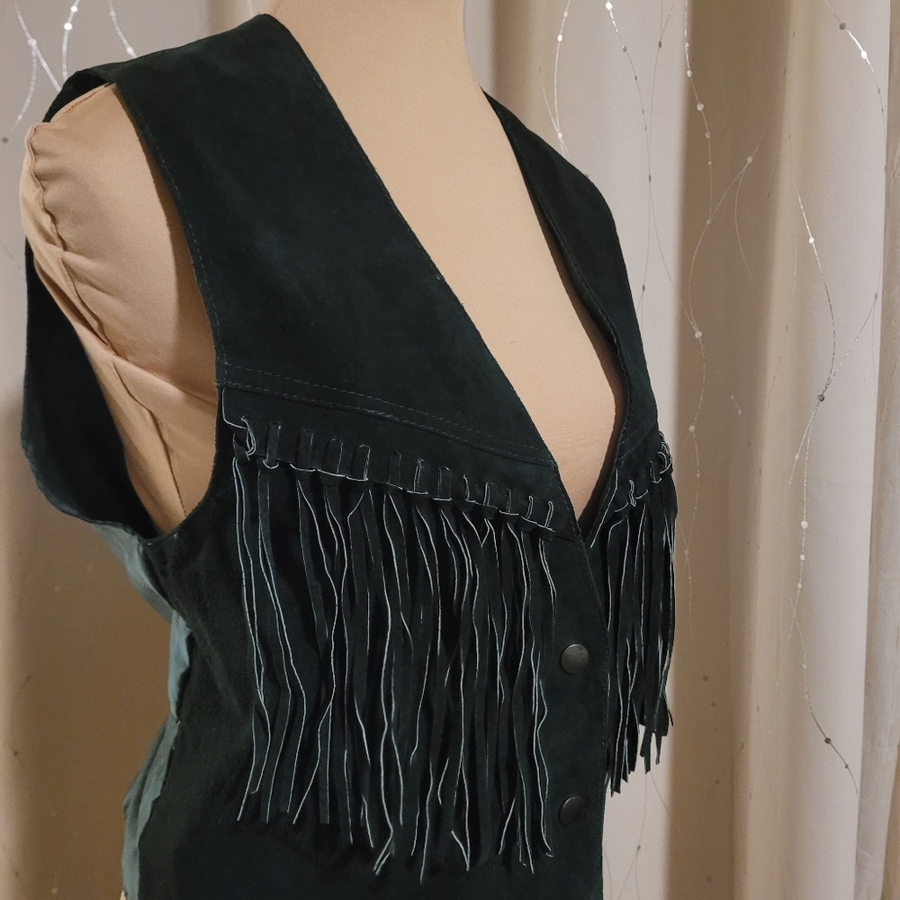​Learsi Vintage Green Suede Fringe Vest - Western Boho - Size Medium - Picture 3 of 12
